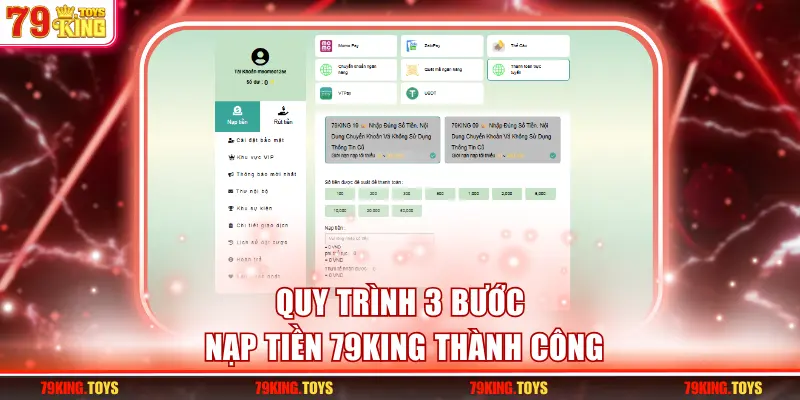 Quy trình 3 bước nạp tiền 79KING thành công