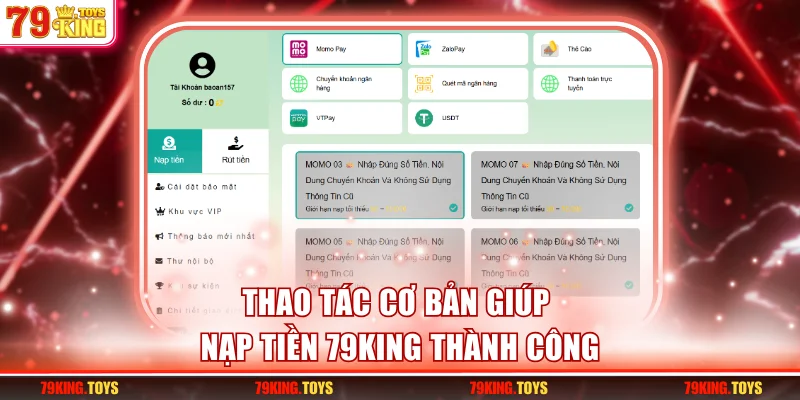Thao tác cơ bản giúp nạp tiền 79KING thành công